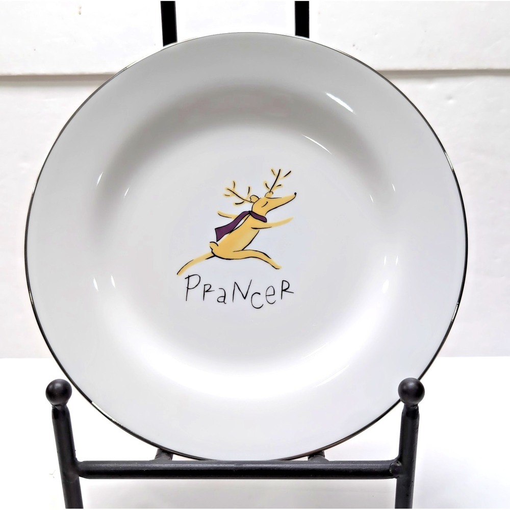 Pottery Barn PRANCER Reindeer Dinner Plate 11" Christmas Platinum Rim RETIRED